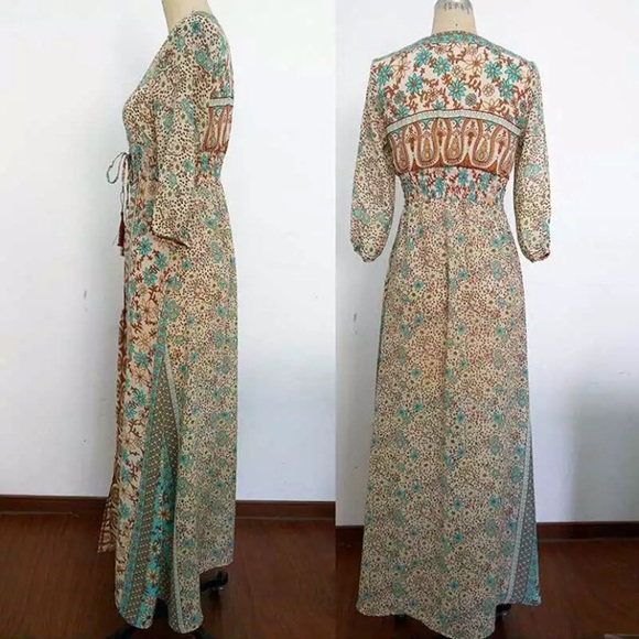 SOLD OUT Bohemian Floral Paisley Button Maxi Dress - Picture 4 of 4